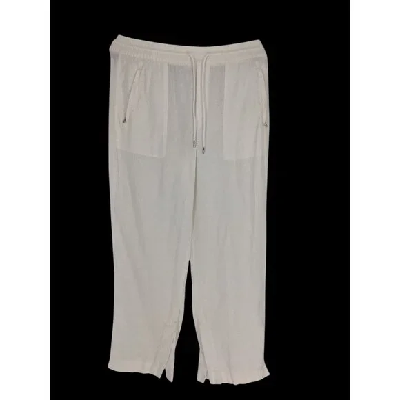 Athleta Cabo Linen Wide Leg Pant Calla Lily White Size 6  With Elastic Waist - Picture 2 of 10